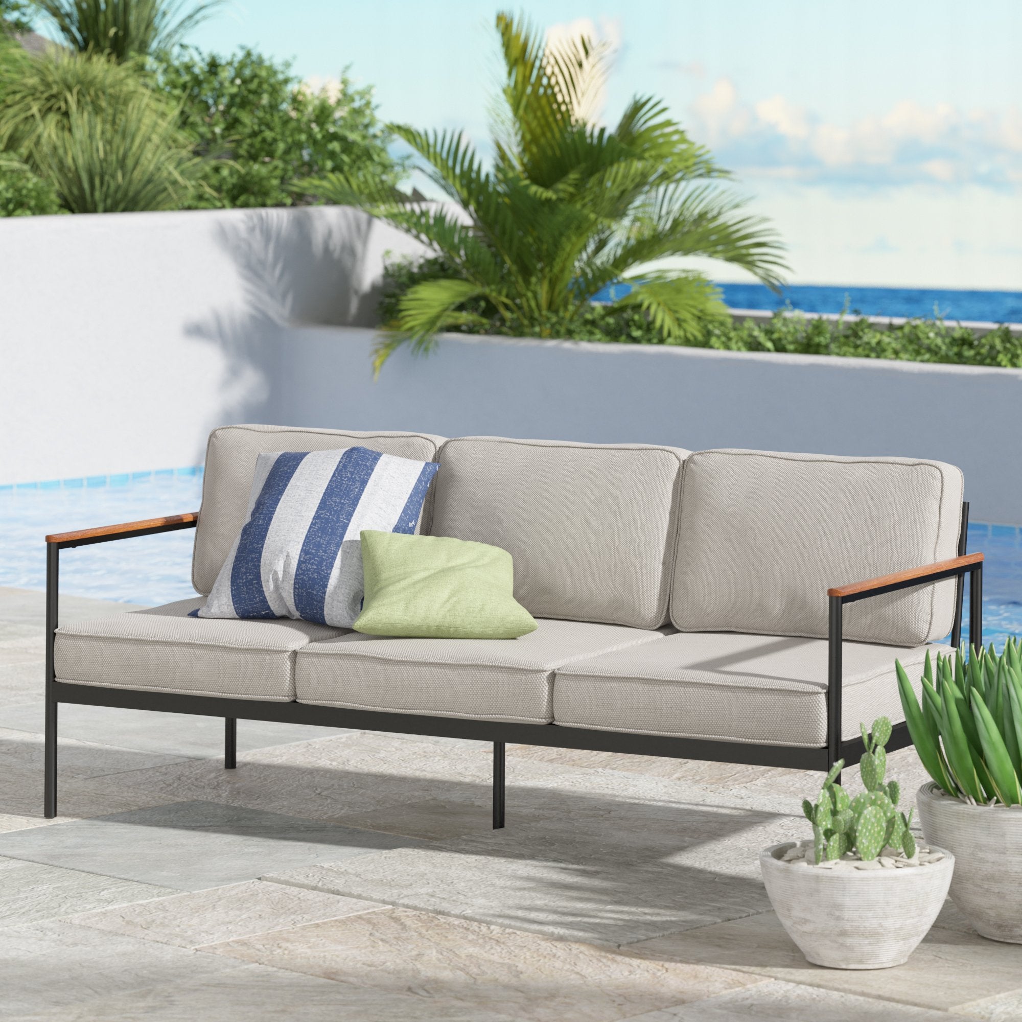 Savannah Aluminum and Acacia Wood Outdoor Sofa with Cushions and Water Zinus