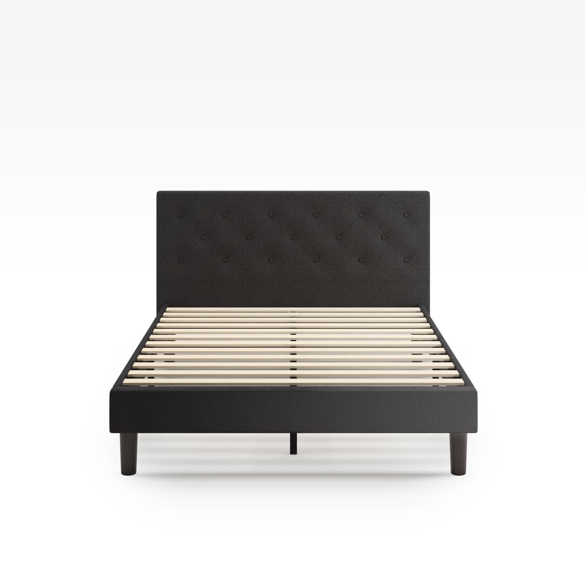 Zinus Upholstered Diamond Stitched Platform Bed in Dark Grey
