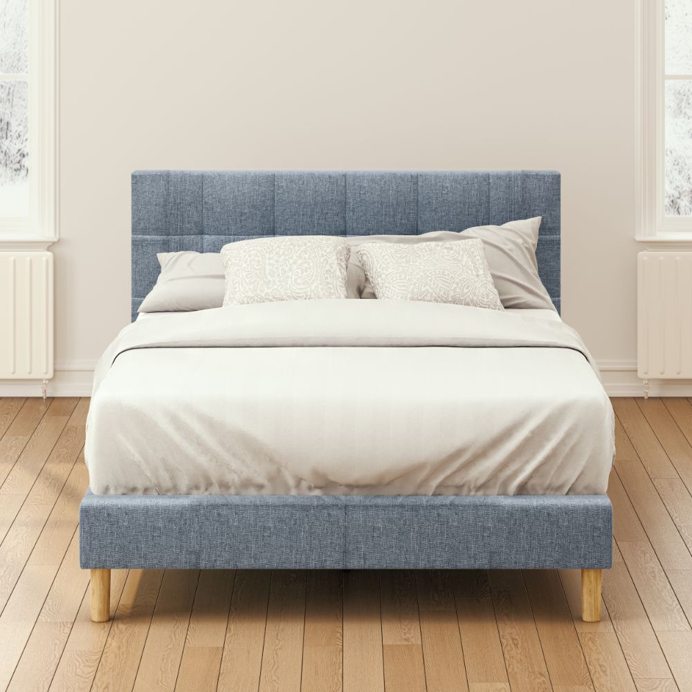 Zinus Upholstered Square Stitched Platform Bed in Light Blue