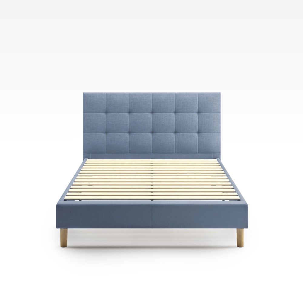 Zinus Upholstered Square Stitched Platform Bed in Light Blue