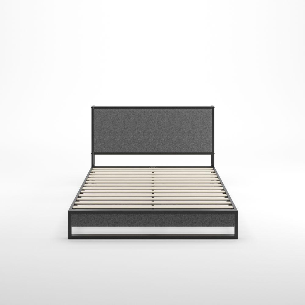 Christina upholstered platform Bed Frame with Headboard Shelf Front
