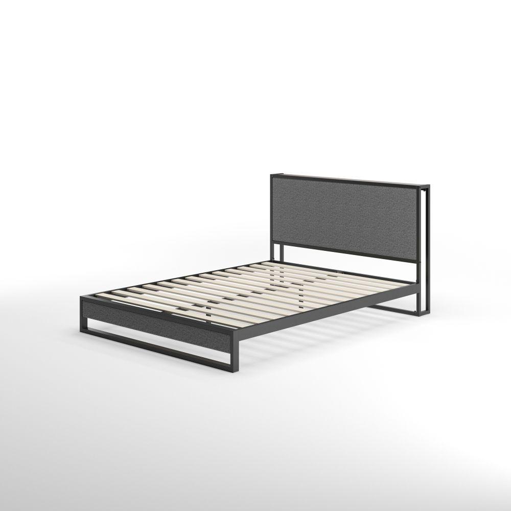 Christina upholstered platform Bed Frame with Headboard Shelf Quarter