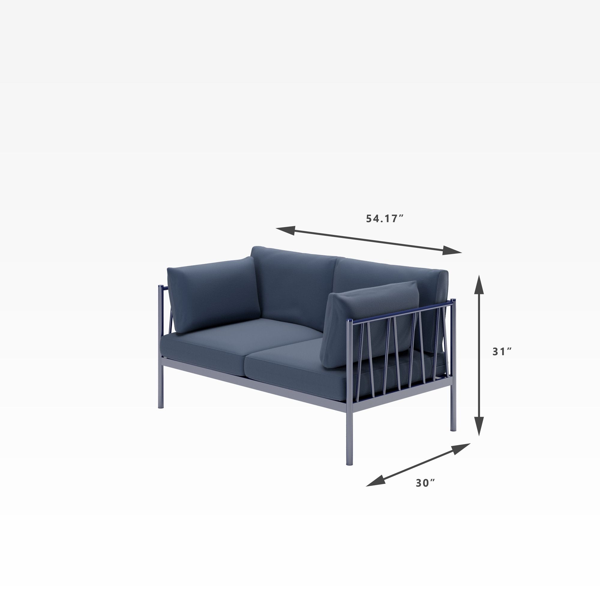 Amanda metal frame loveseat Quarter Dimensions