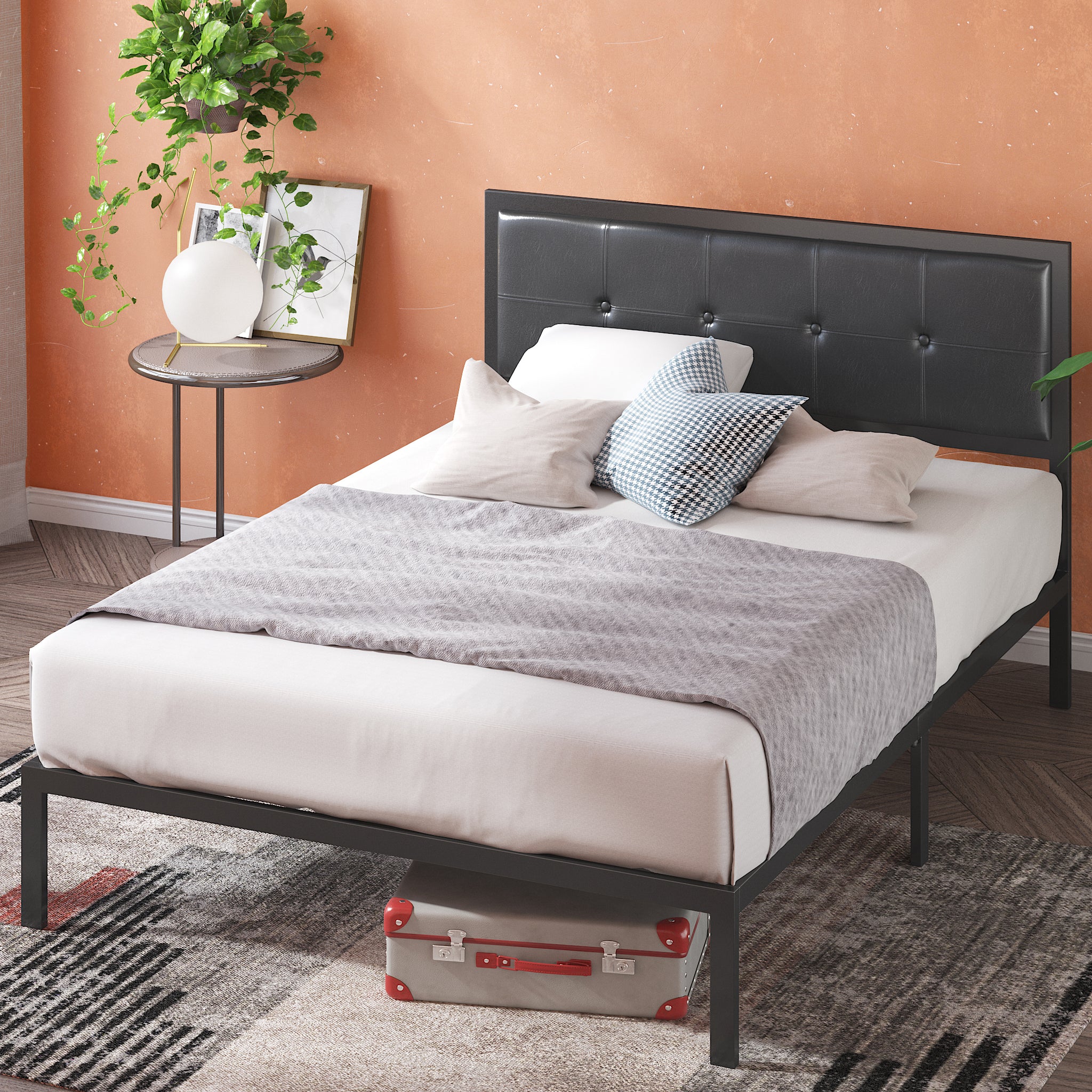 Faux leather platform bed frame discount
