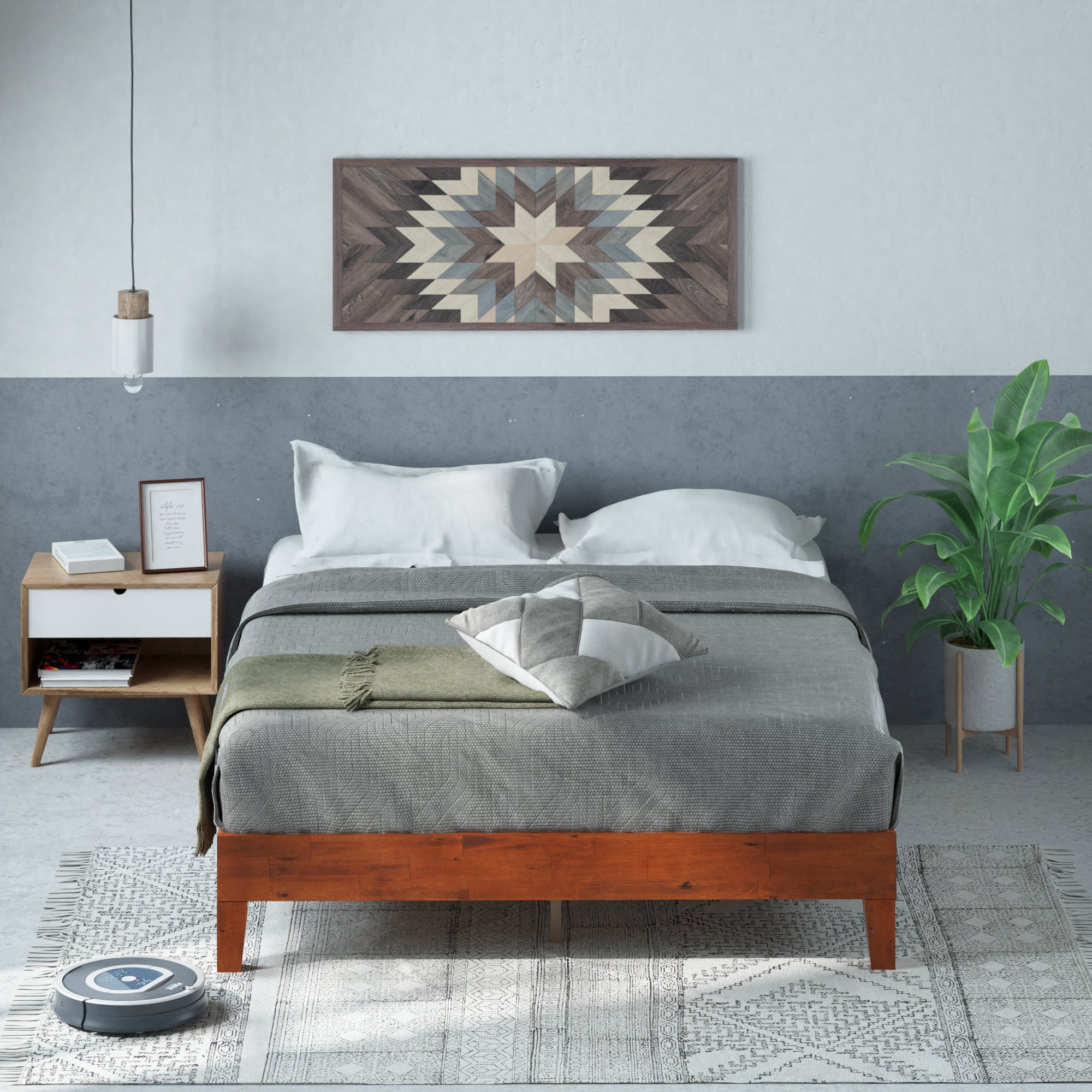 Lit double avec rangements tête de lit et sommier 140 x 190 cm hêtre Lit double avec rangements tête de lit et sommier 140 x 190 cm hêtre