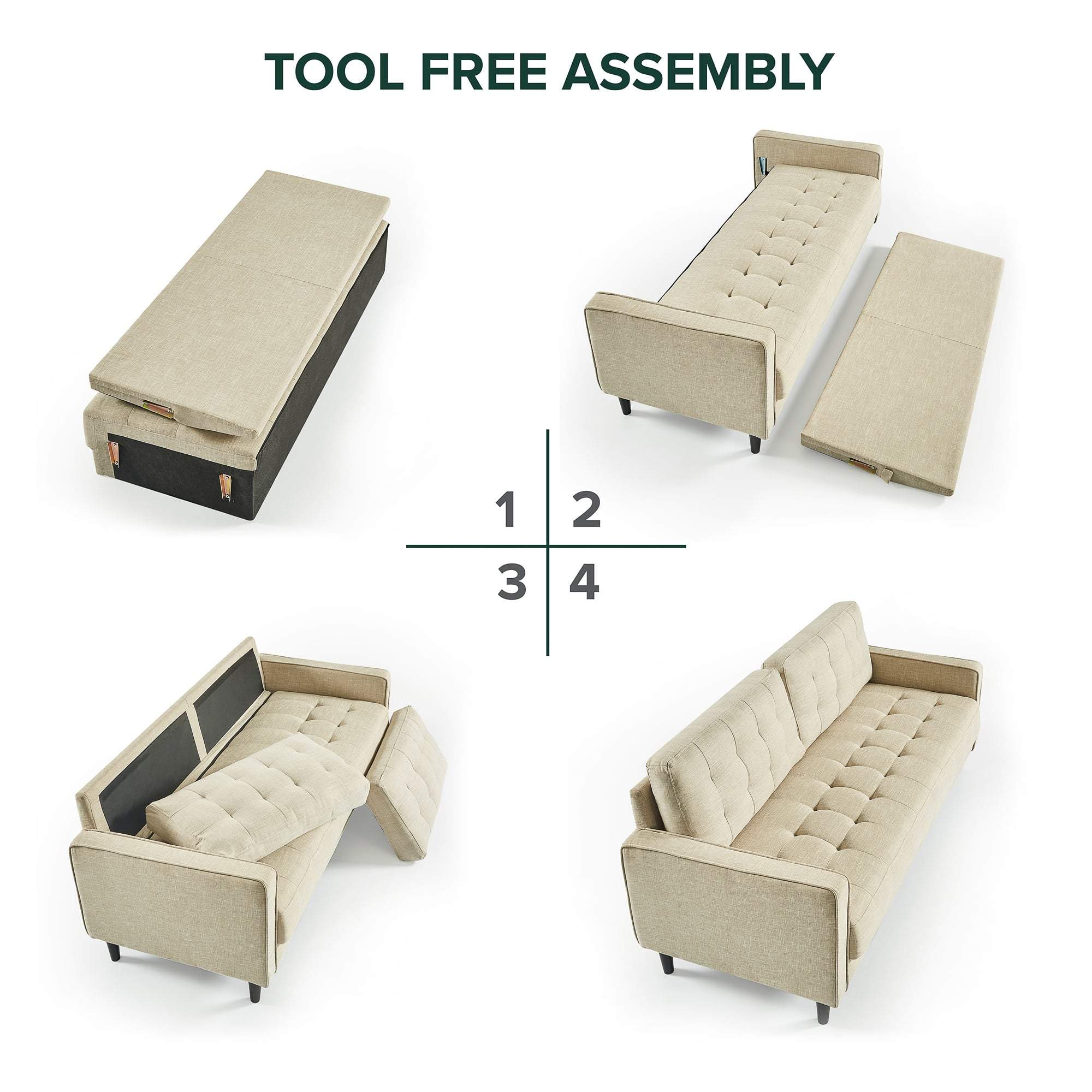 Benton Mid-Century Sofa beige tool free assembly