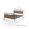Eli Metal and Wood Platform Bed with Footboard Queen size dims shown
