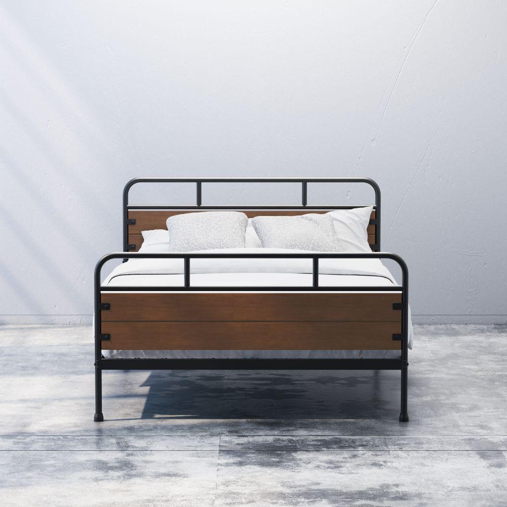 Eli Metal and Wood Platform Bed with Footboard