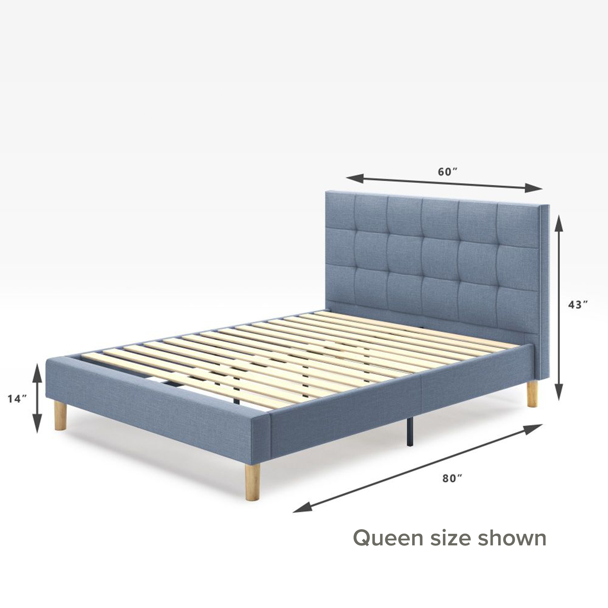 Lottie upholstered platform bed frame queen size shown
