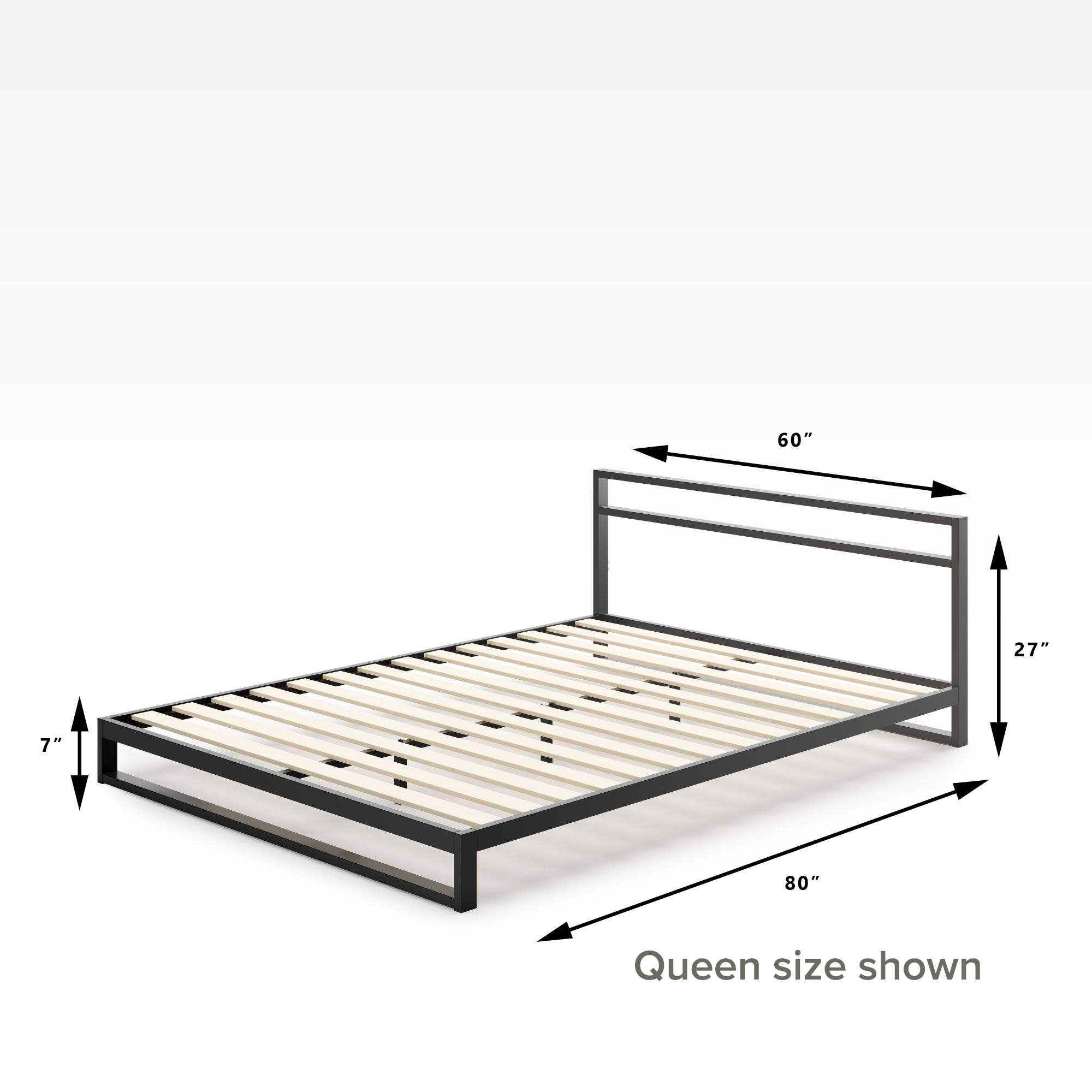 Trisha Metal Platform bed frame Quarter queen size Dimensions