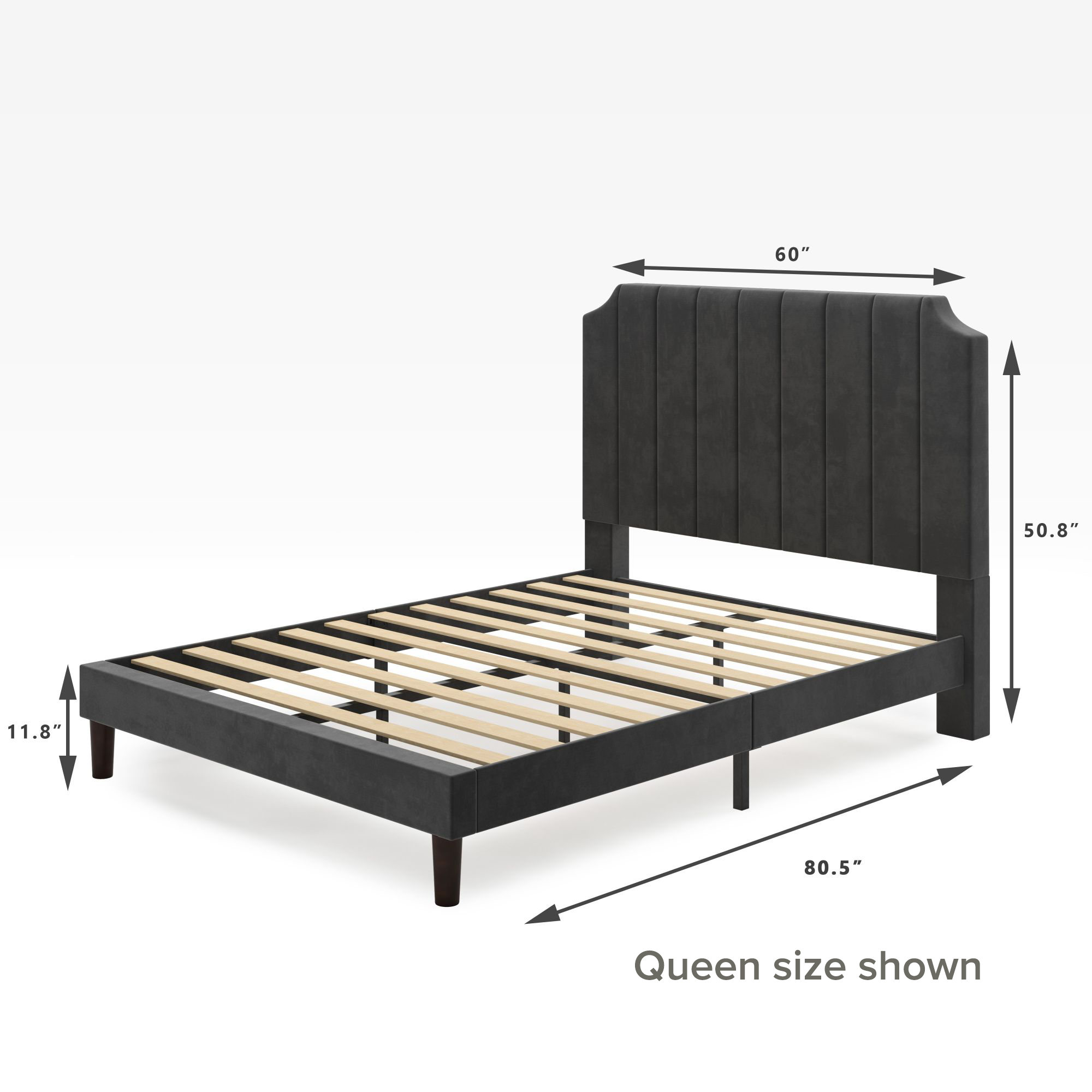 Charlotte upholstered platform bed frame Queen Size dimensions