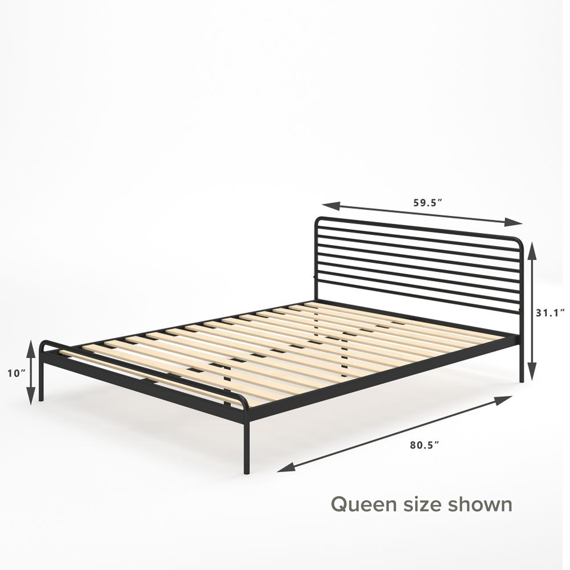 Tom Metal Platform Bed Frame Dimensions queen size shown
