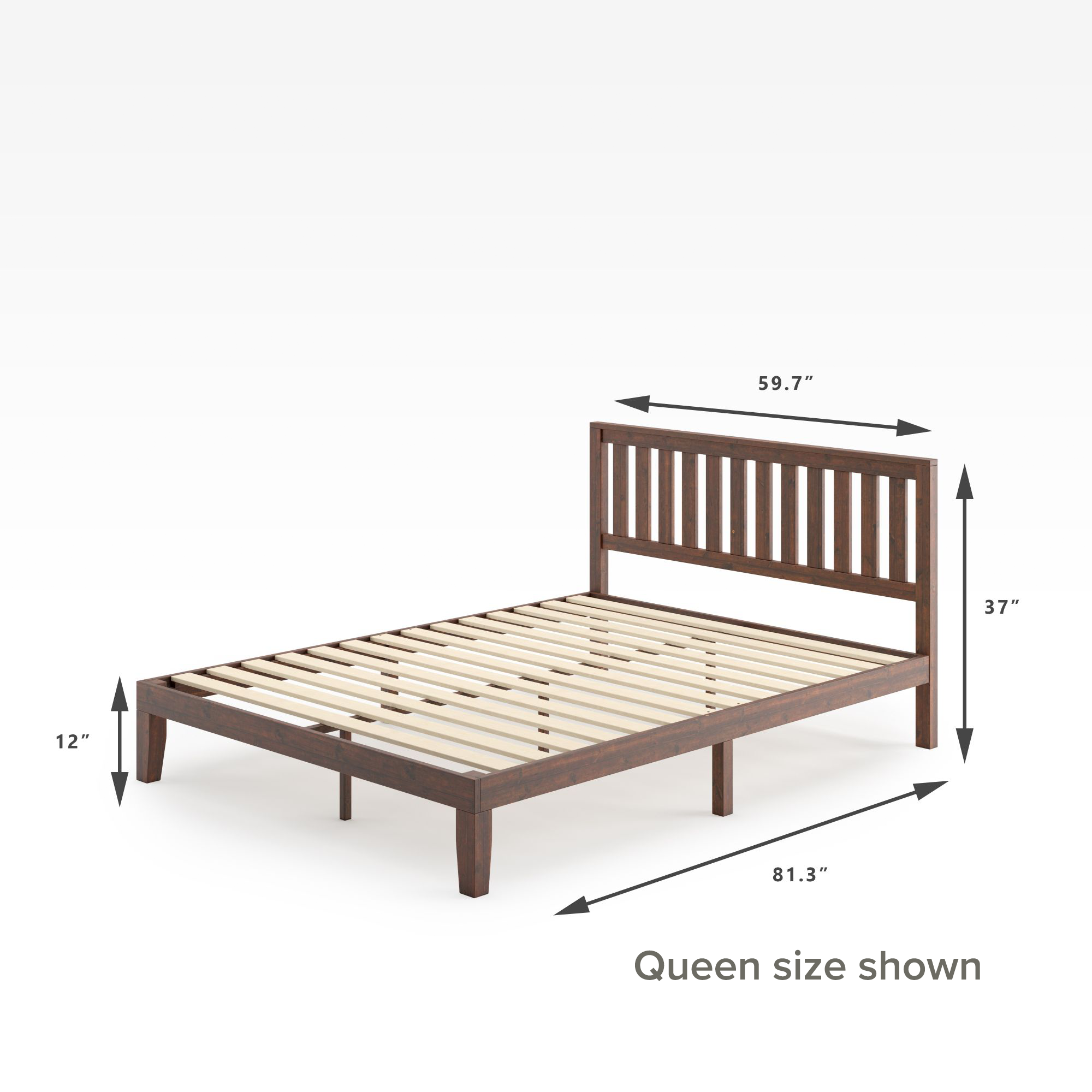 Vivek Wood Platform Bed frame Quarter queen size  Dimensions