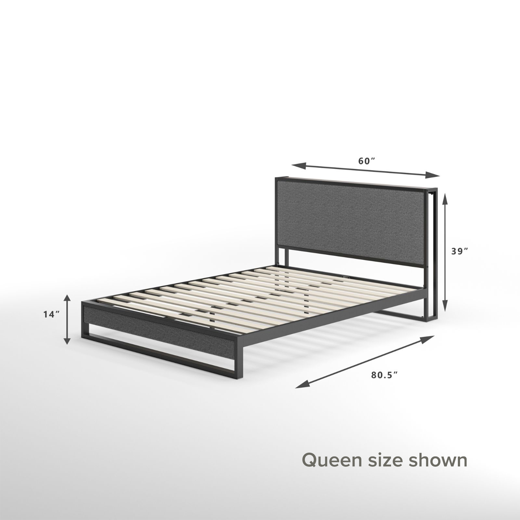 Christina Upholstered Platform Bed Frame with Headboard Shelf Queen Size Dimension