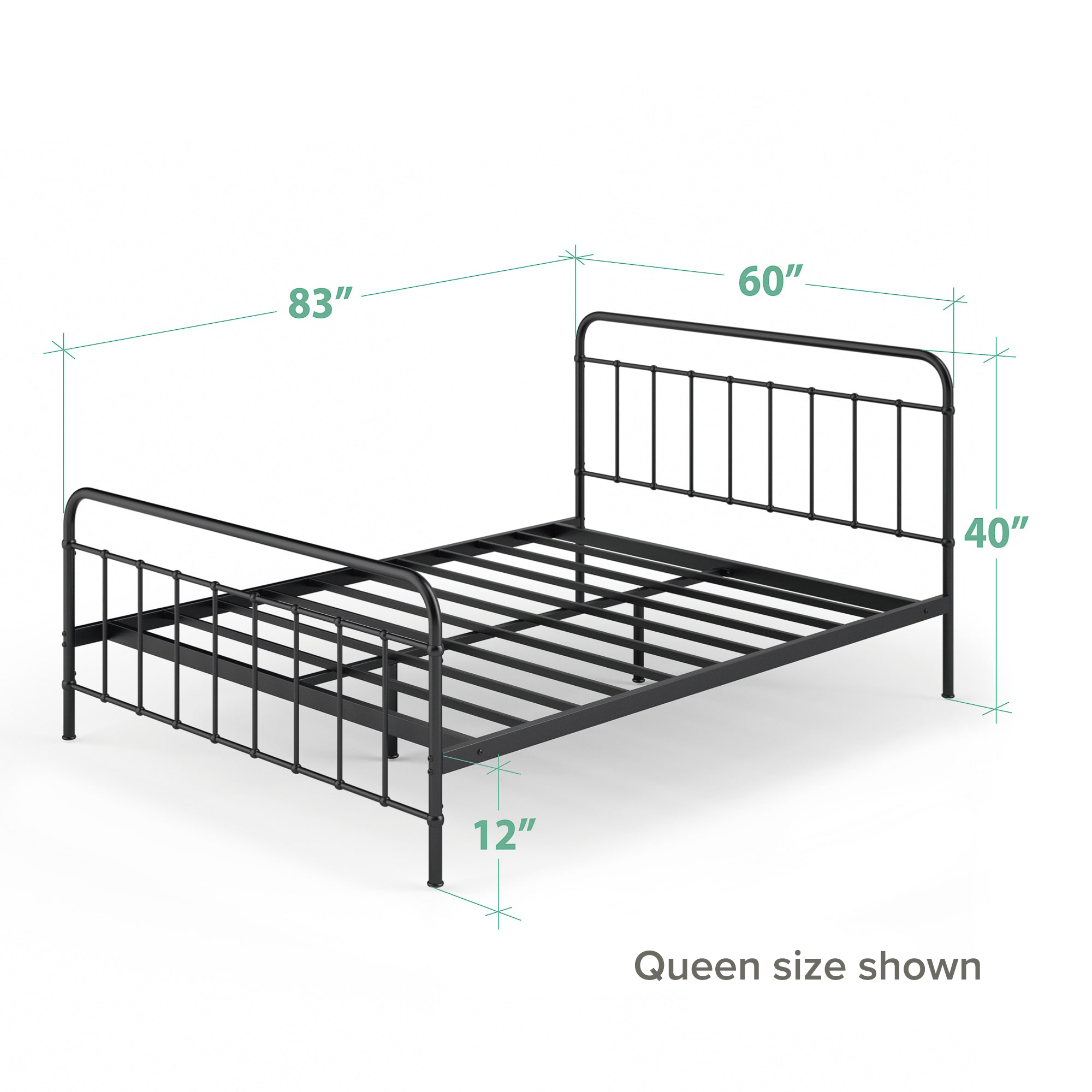 Florence Metal Platform Bed Frame black queen size dimensions