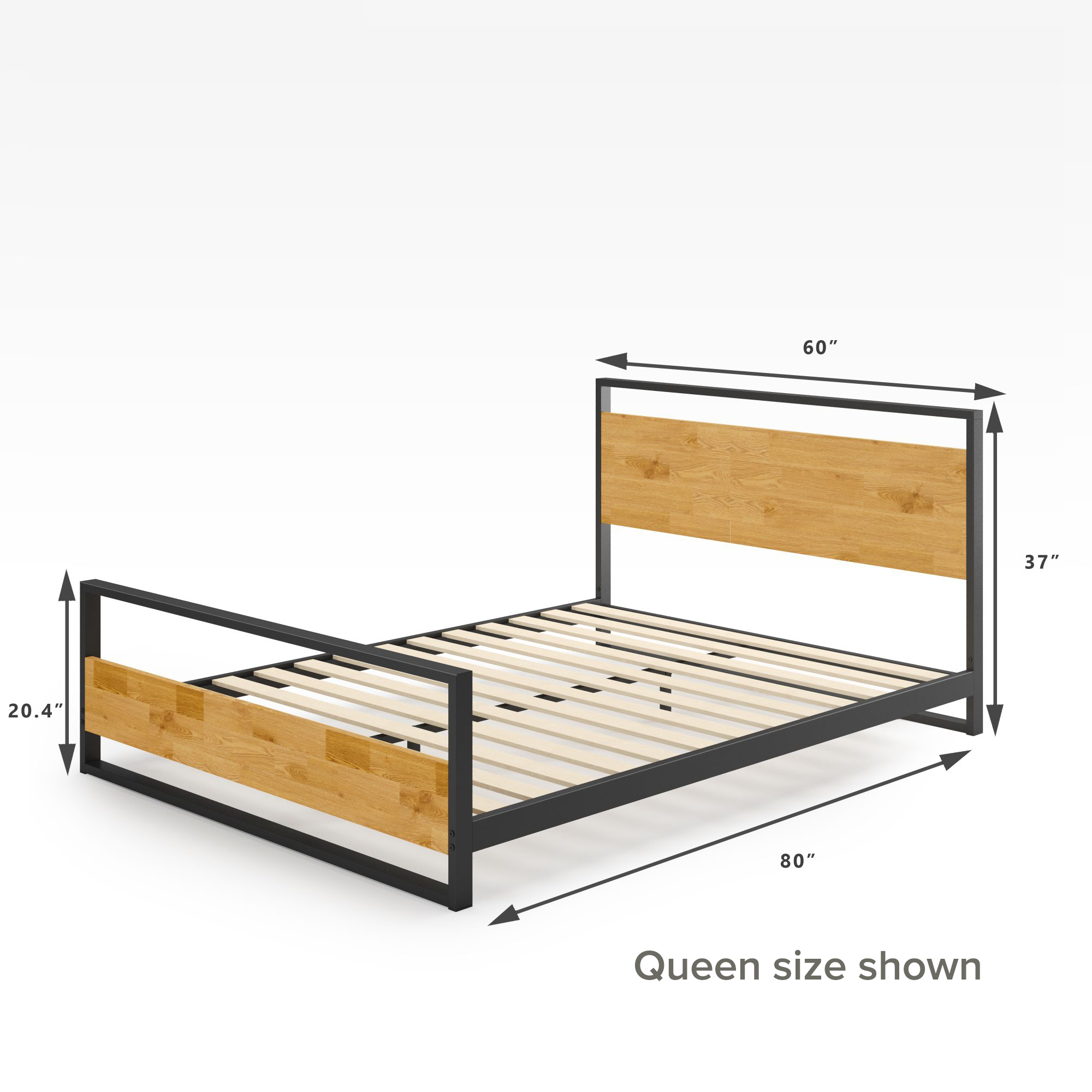 Suzanne Metal and Wood Platform Bed Frame with Footboard Quarter Queen Size Dimensions