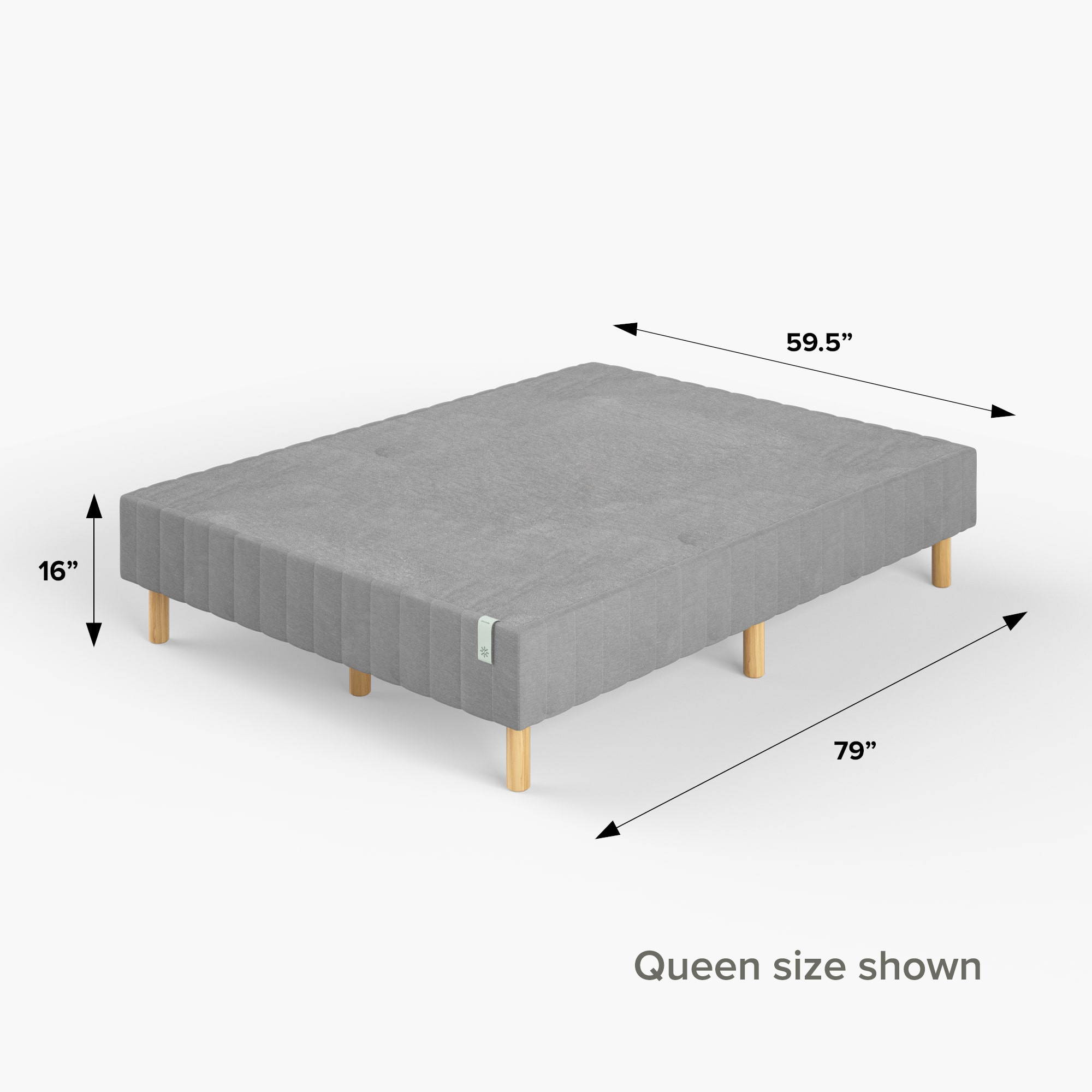 2019 GOOD DESIGN™ Award Winner - Justina Metal Mattress Foundation 16 inch queen size dimensions shown