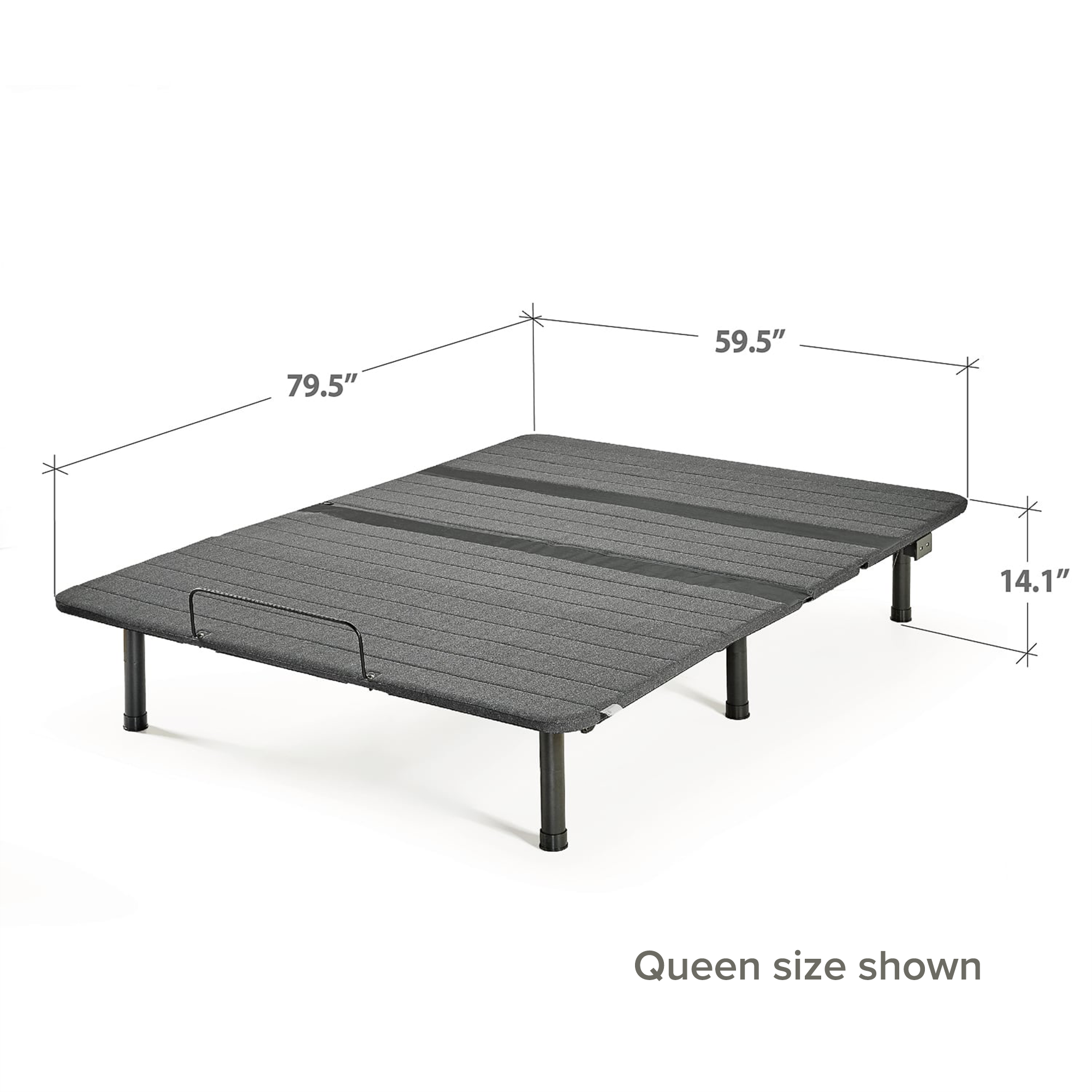 Jared Upholstered Adjustable Bed Frame with Customizable Leg Height queen size shown