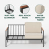 Savannah Aluminum and Acacia Wood Outdoor Sofa with Cushions 