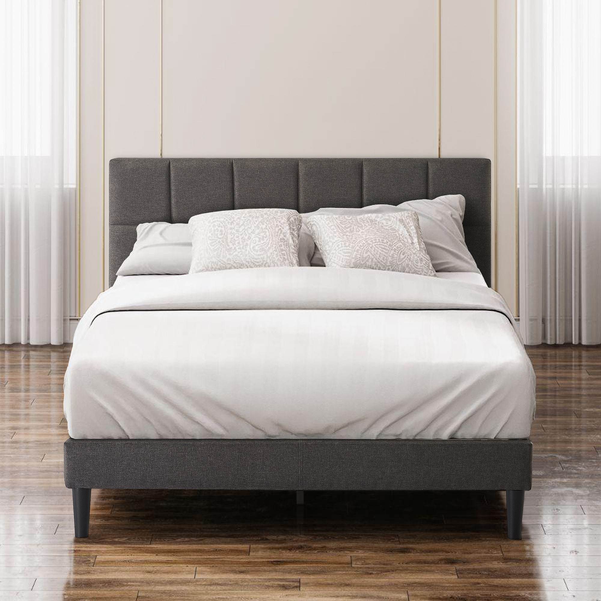 Lottie Upholstered Platform Bed Frame with Short Headboard – Zinus