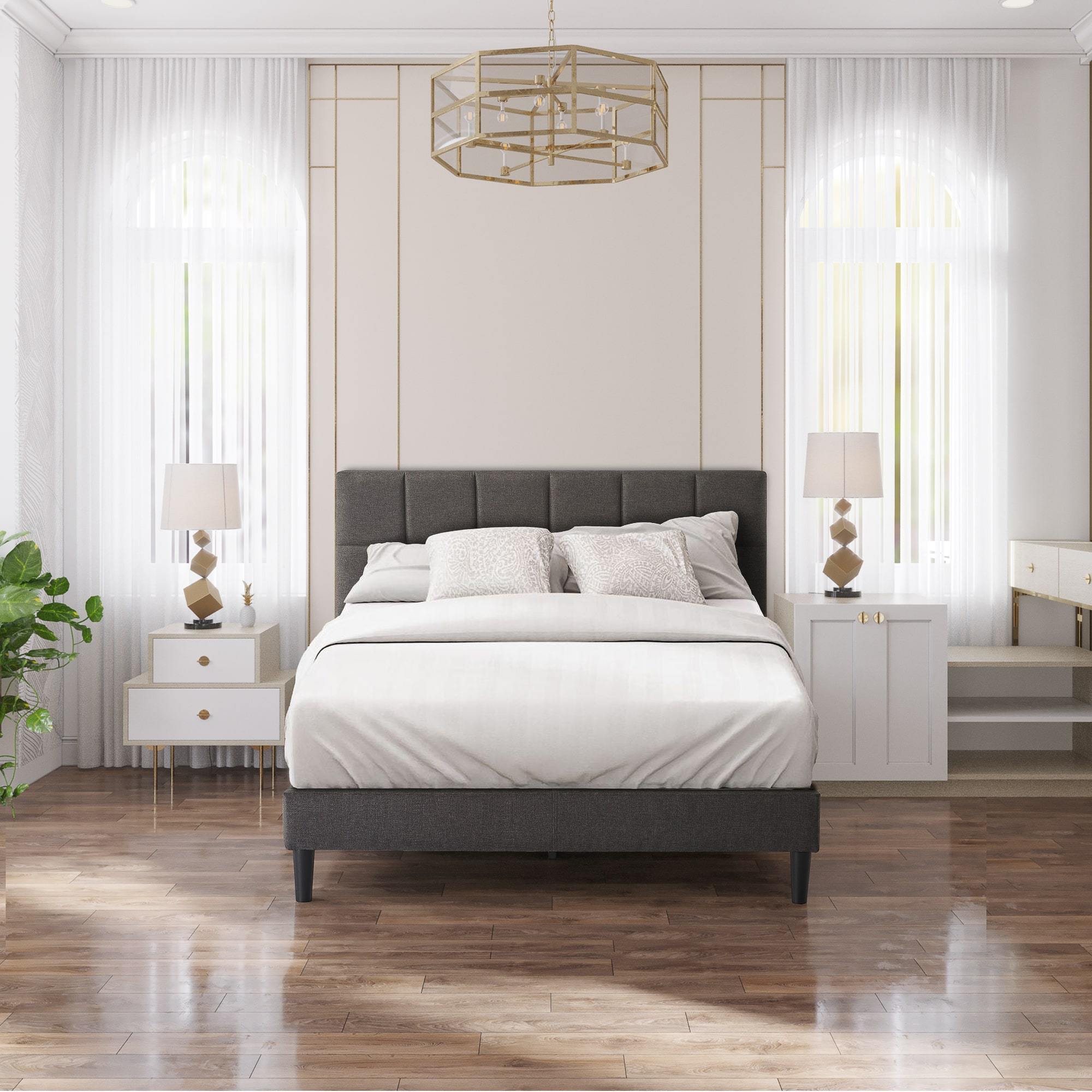 Lottie Upholstered Platform Bed Frame with Short Headboard Zinus